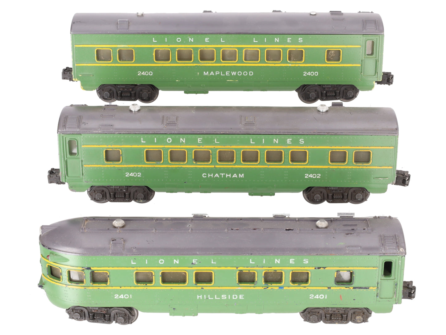 Lionel 2400S Vintage O Green/Gray Passenger Car Set: 2400, 2401, 2402 (Set of 3) VG