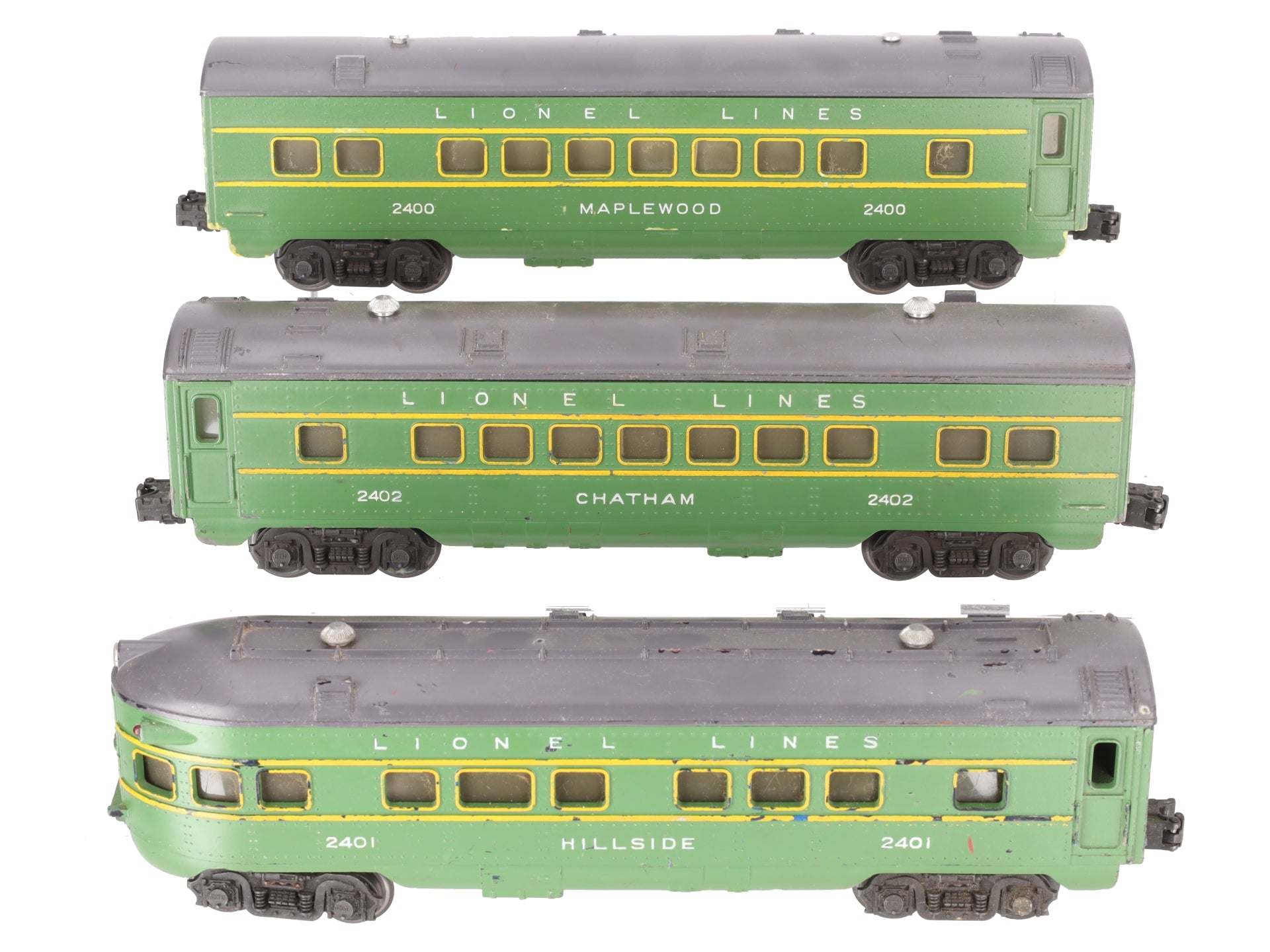 Lionel 2400S Vintage O Green/Gray Passenger Car Set: 2400, 2401, 2402 (Set of 3) VG