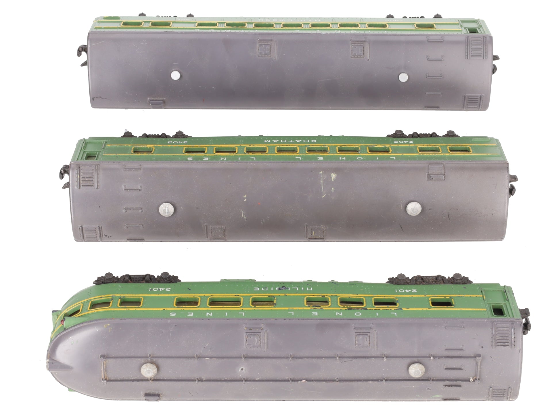 Lionel 2400S Vintage O Green/Gray Passenger Car Set: 2400, 2401, 2402 (Set of 3) VG