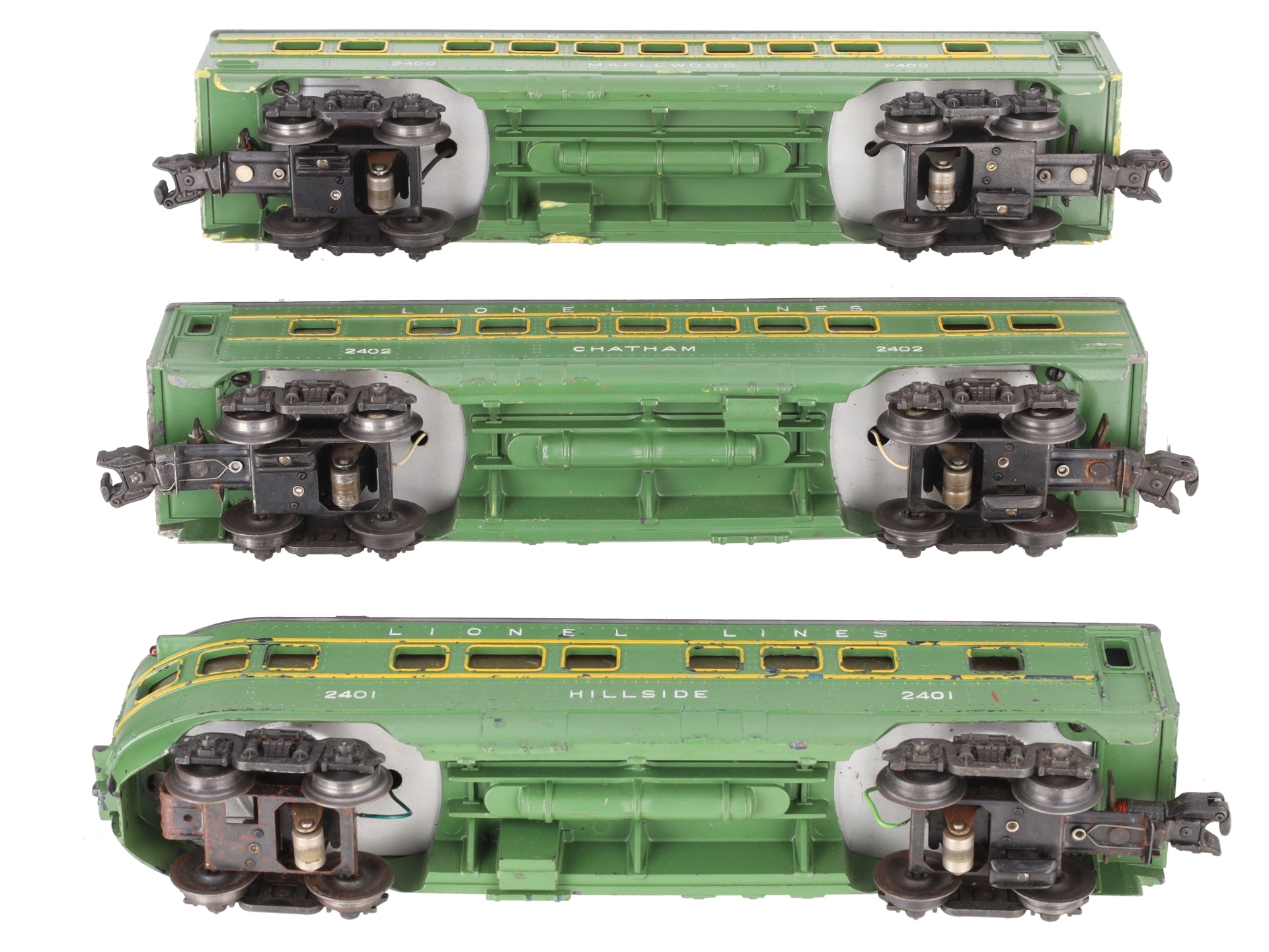 Lionel 2400S Vintage O Green/Gray Passenger Car Set: 2400, 2401, 2402 (Set of 3) VG