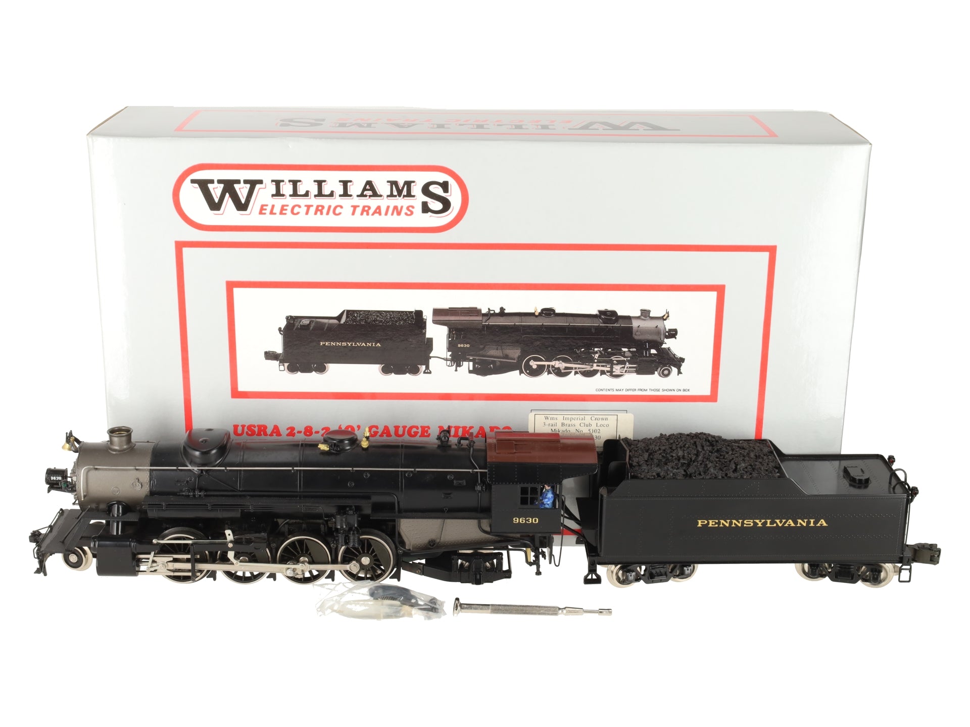 Williams 5102 O Gauge PRR BRASS 2-8-2 Mikado Steam Locomotive and Tender #9630 EX/Box