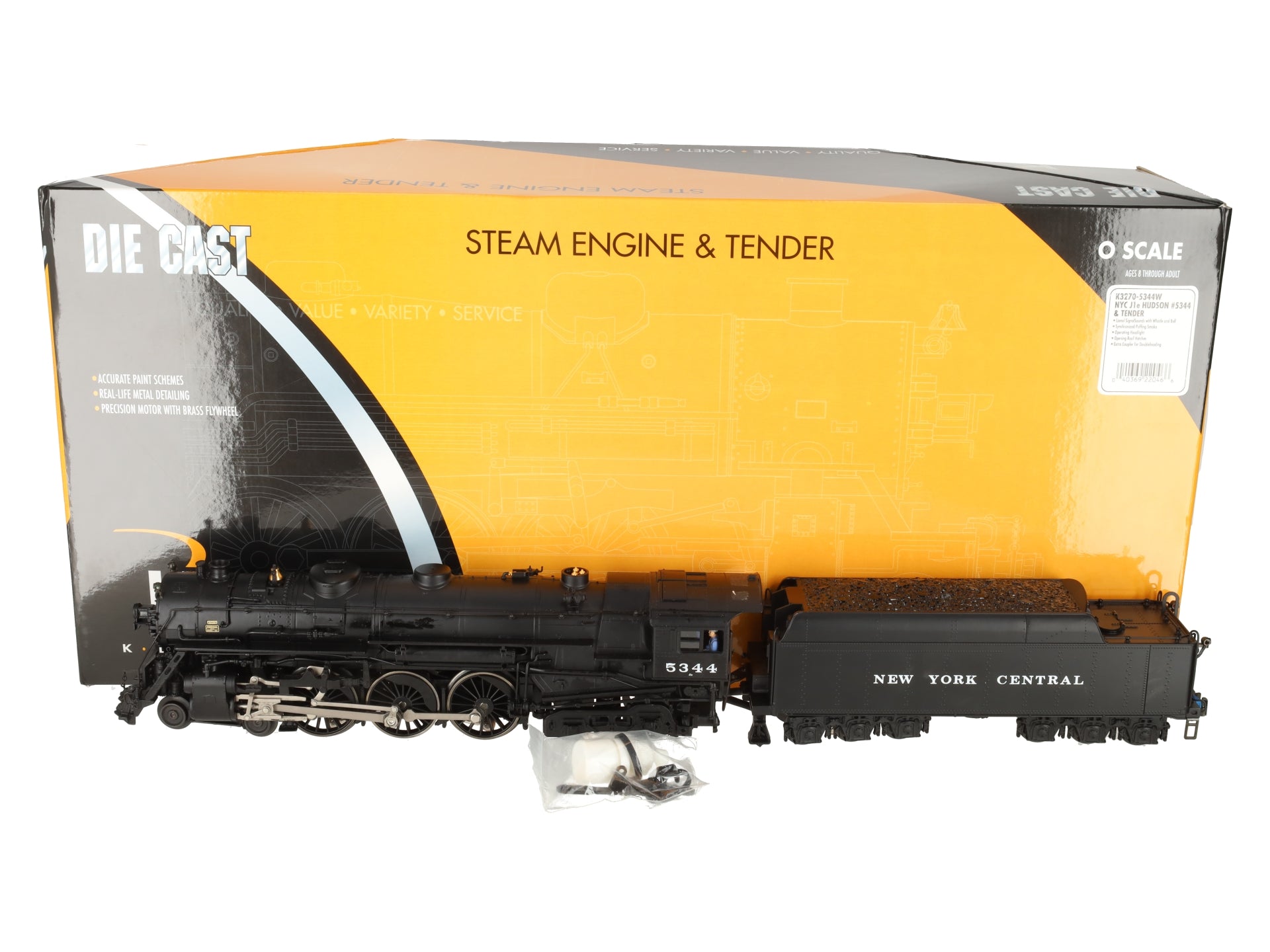 K-Line K3270-5344 O Gauge NYC J1e Hudson Steam Locomotive & Tender #5344 EX/Box