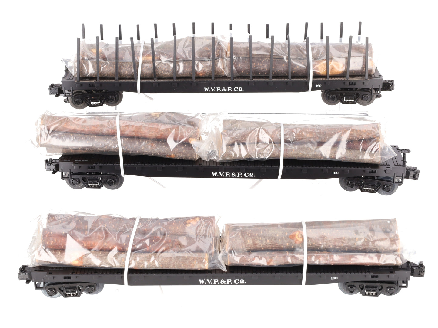 MTH 20-98103 O Gauge West Virginia Pulp & Paper Stake Flatcars (Set of 3) EX/Box