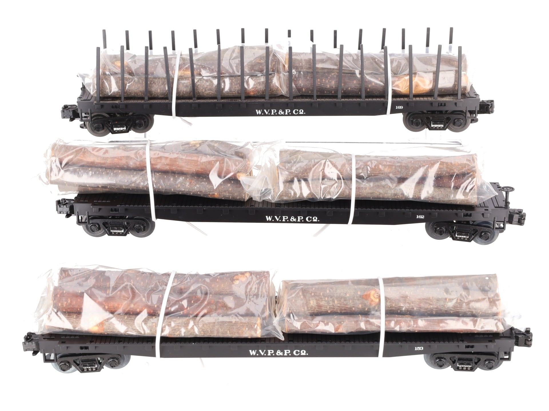 MTH 20-98103 O Gauge West Virginia Pulp & Paper Stake Flatcars (Set of 3) EX/Box