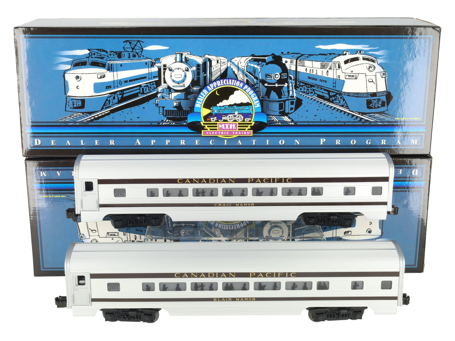 MTH 20-80002G O CP 2000 DAP 60' Aluminum Passenger Coach Set (Set of 2) LN/Box