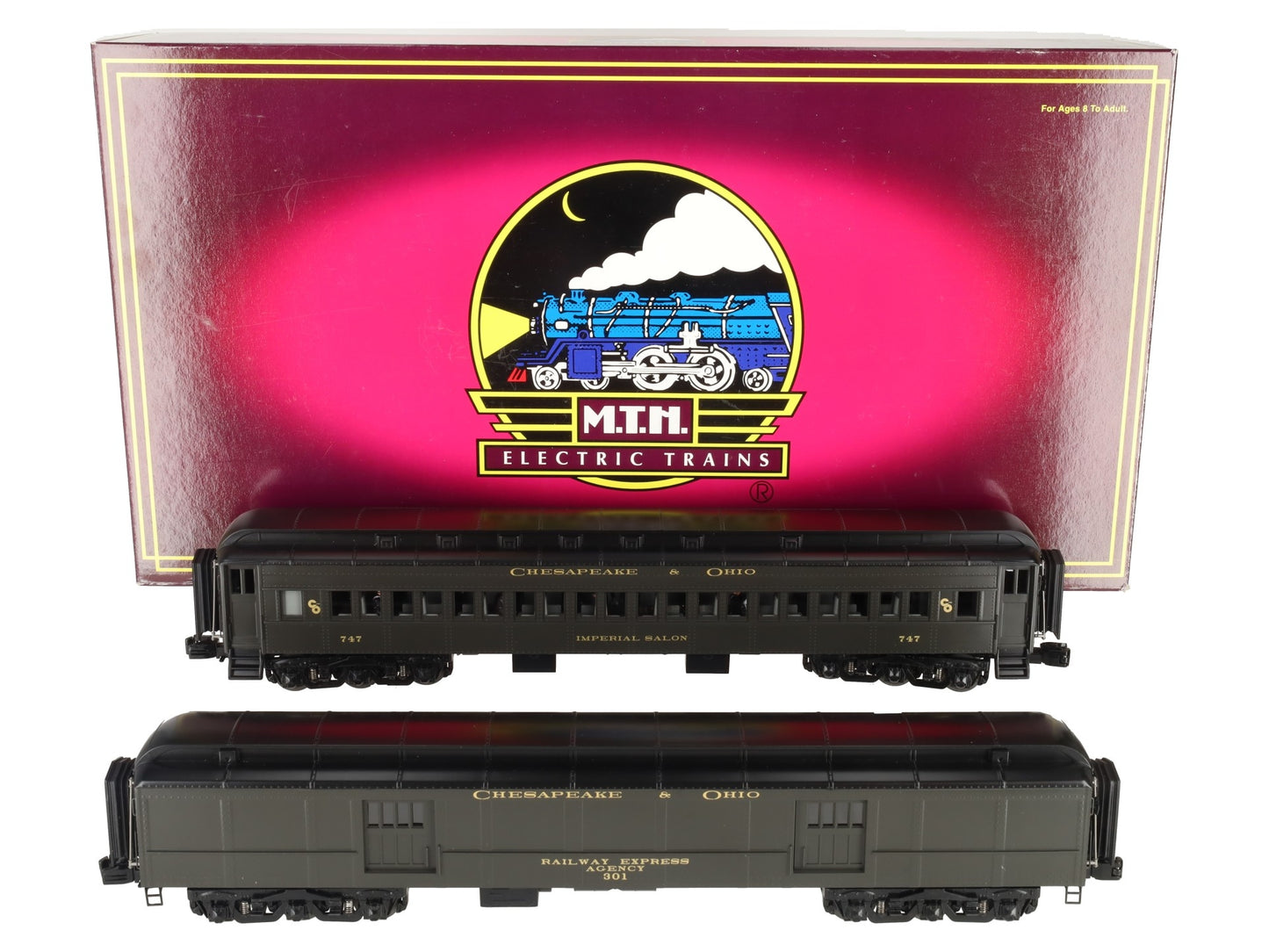 MTH 20-4484 O Gauge C&O 70' Madison Baggage/Coach Passenger Car Set (Set of 2) LN/Box
