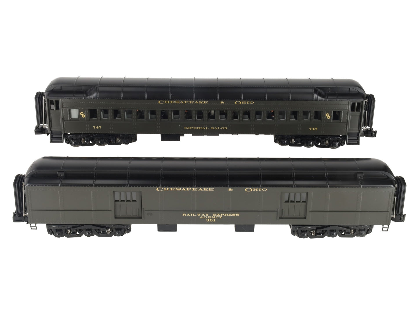 MTH 20-4484 O Gauge C&O 70' Madison Baggage/Coach Passenger Car Set (Set of 2) LN/Box