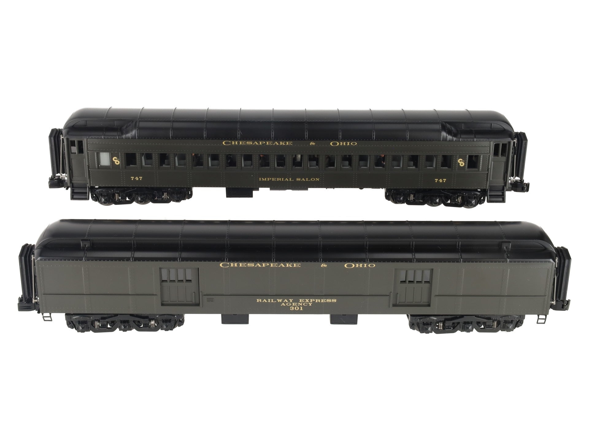 MTH 20-4484 O Gauge C&O 70' Madison Baggage/Coach Passenger Car Set (Set of 2) LN/Box