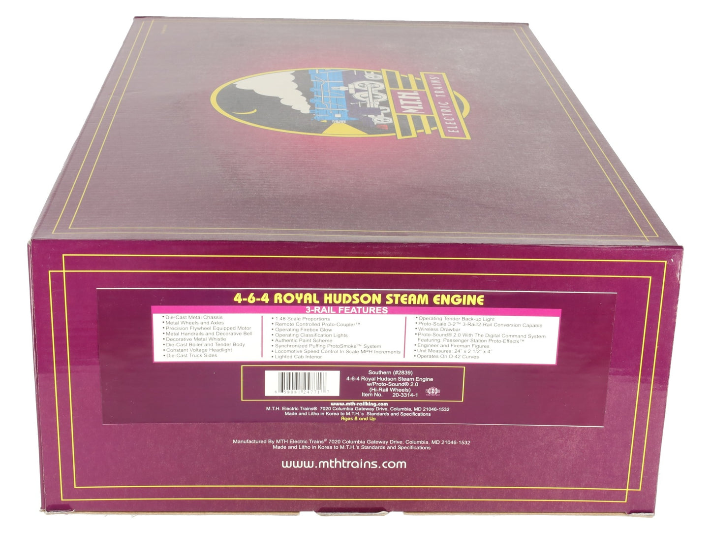 MTH 20-3314-1 O Southern 4-6-4 Royal Hudson Steam Engine w/PS2 (Hi-Rail) #2839 LN/Box
