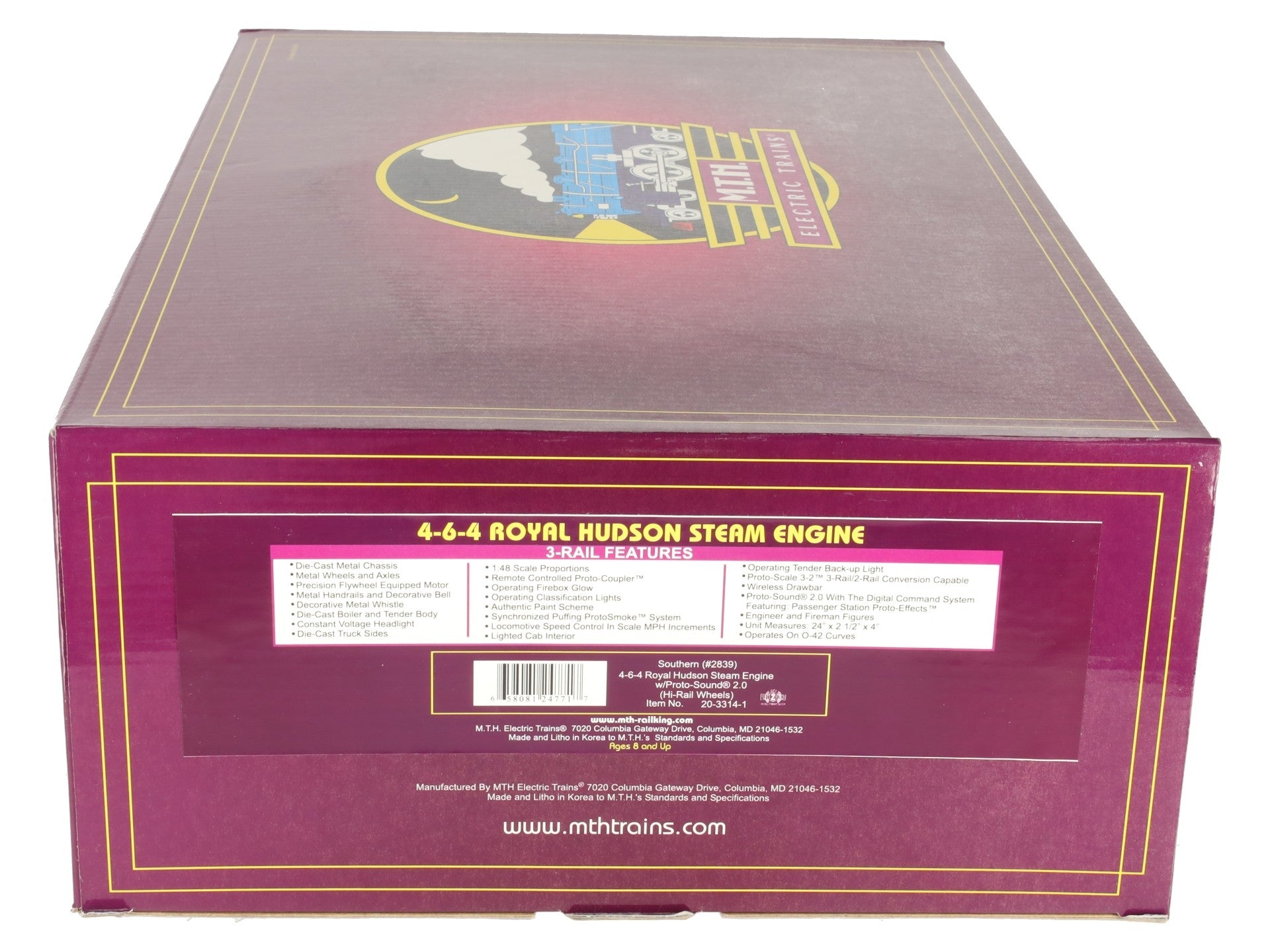 MTH 20-3314-1 O Southern 4-6-4 Royal Hudson Steam Engine w/PS2 (Hi-Rail) #2839 LN/Box