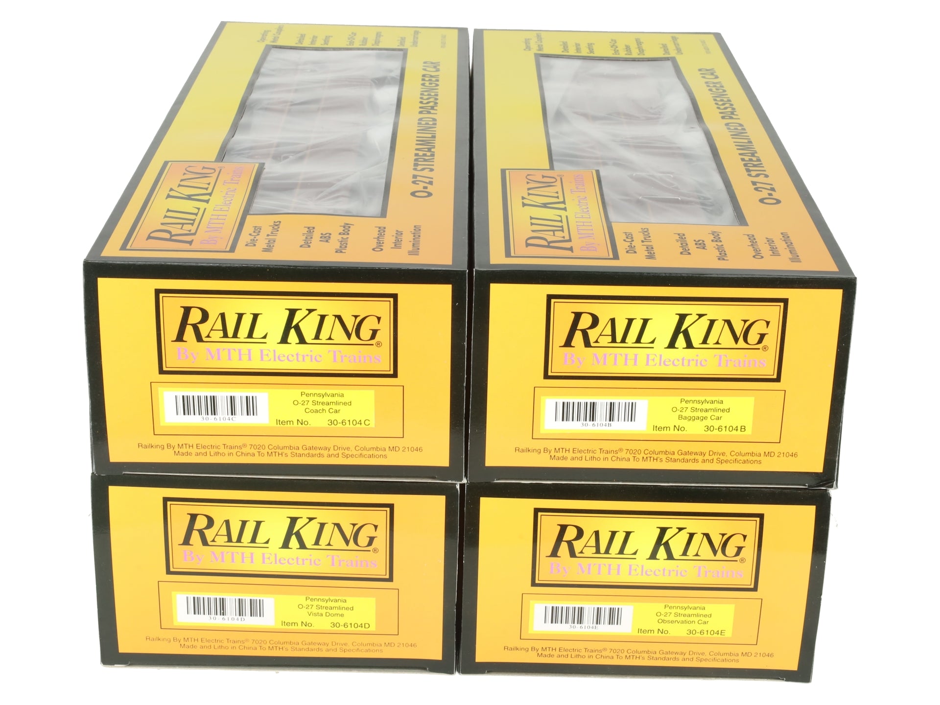 MTH 30-6104 O Pennsylvania RailKing O-27 Streamlined Passenger Set (Set of 4) LN/Box