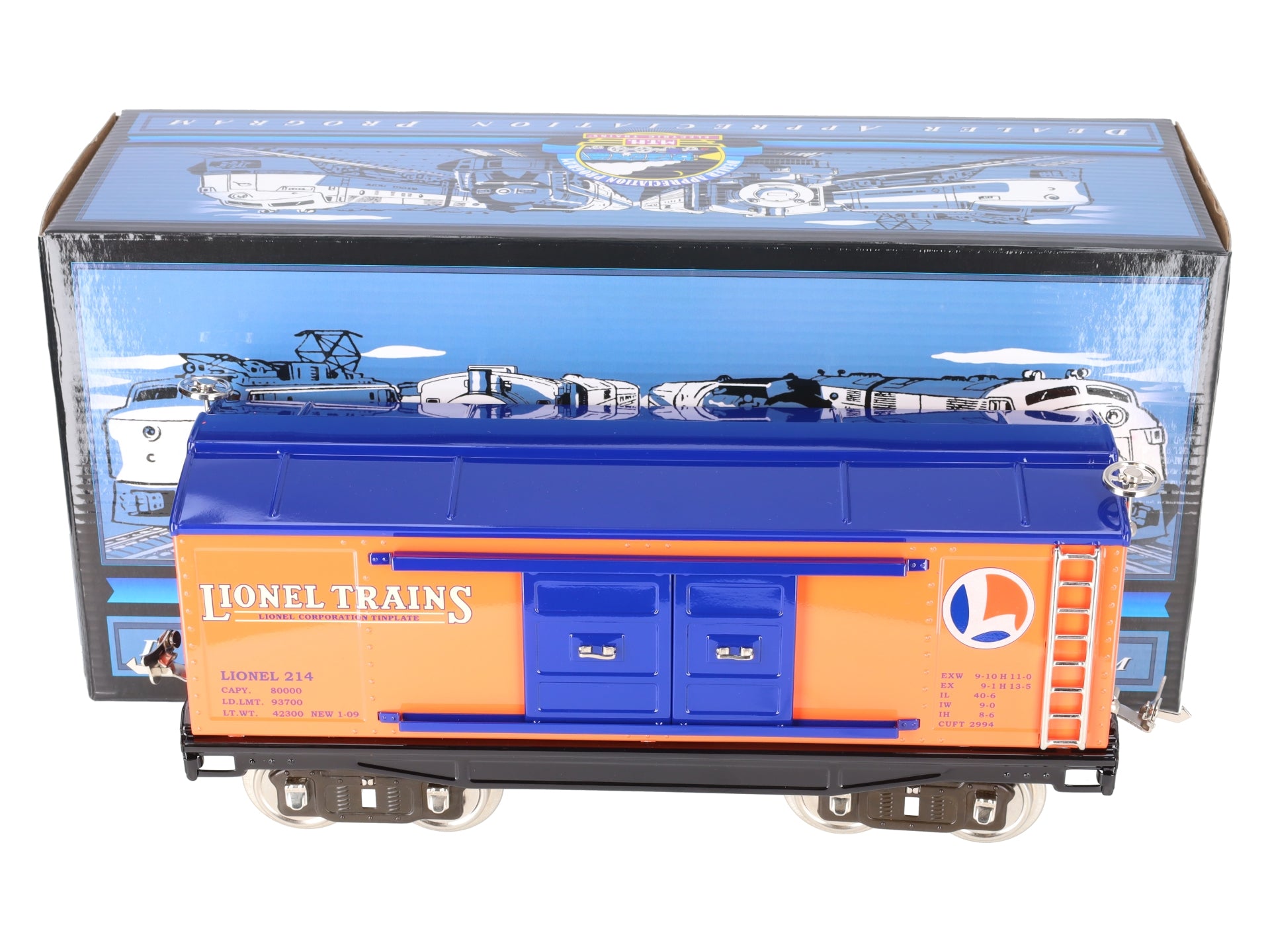 MTH 11-30049 Lionel Corporation #214 Orange/Blue Boxcar EX/Box