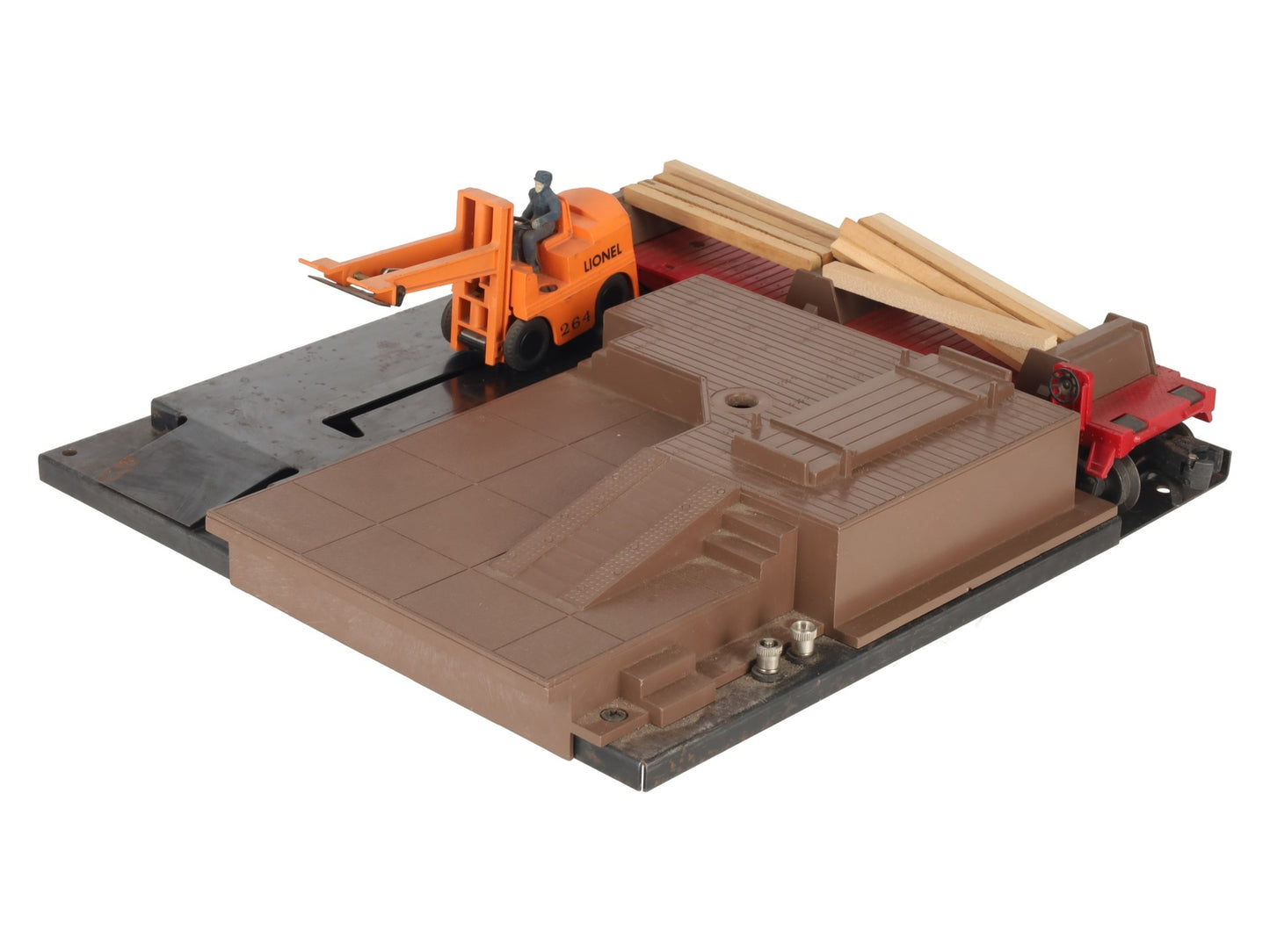 Lionel 264 Vintage O Operating Forklift Platform with 6264 Lumber Car VG