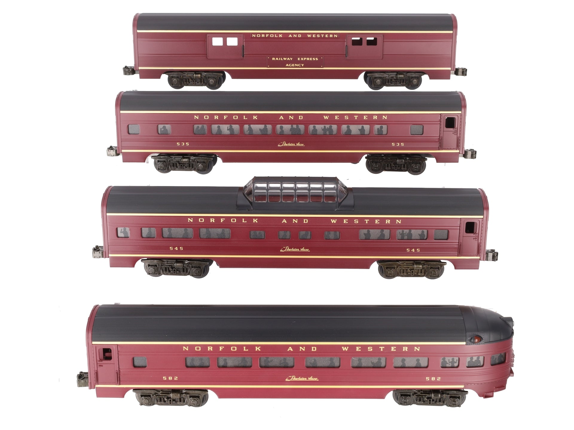 MTH 20-6014 O Gauge Norfolk & Western 60' Aluminum Passenger 4-Car Set LN/Box