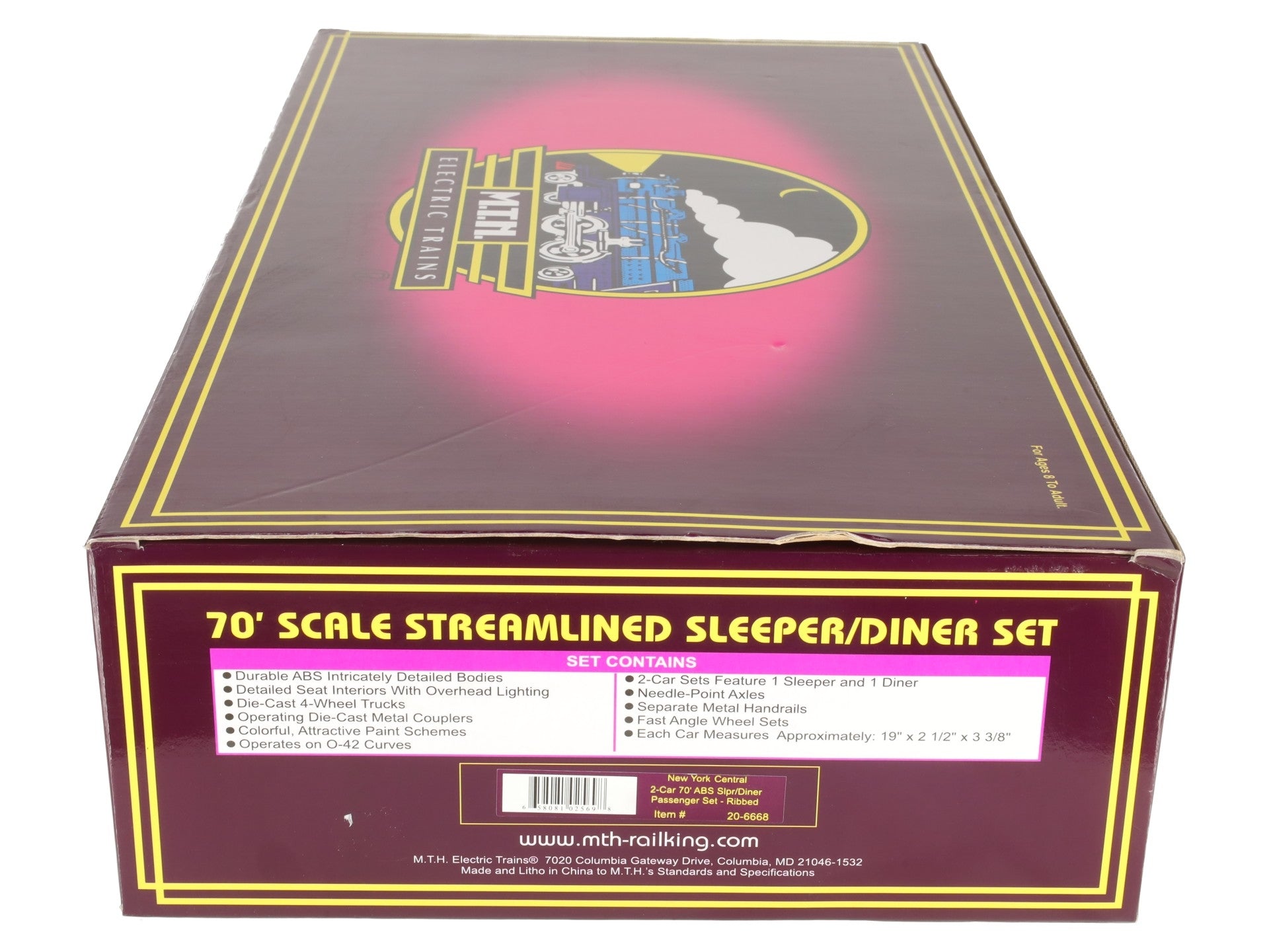 MTH 20-6668 O NYC 70' Streamlined Sleeper/Diner Passenger Car Set (Set of 2) LN/Box