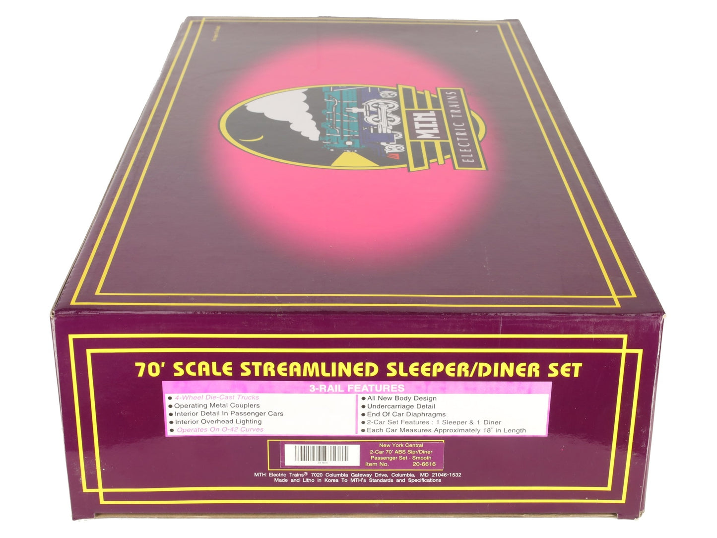 MTH 20-6616 O Gauge NYC 70' Streamlined Sleeper/Diner Passenger Cars Set LN/Box