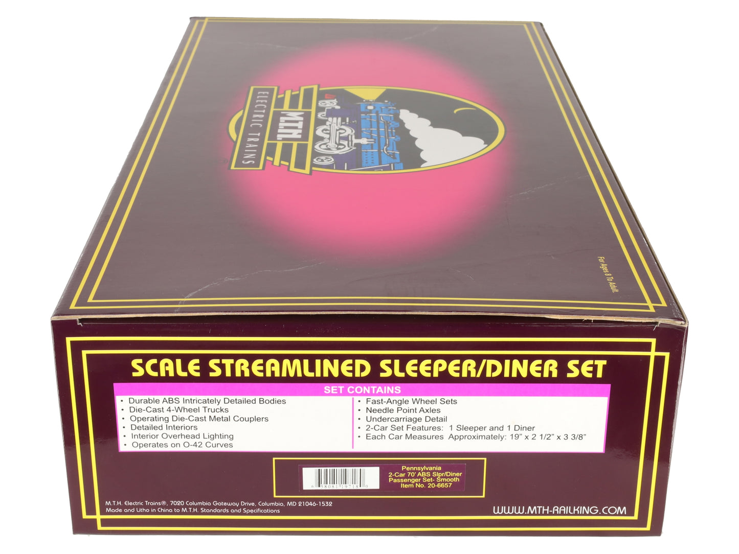 MTH 20-6657 O PRR 70' Streamlined Slpr/Diner Passenger Car Set (Set of 2) LN/Box