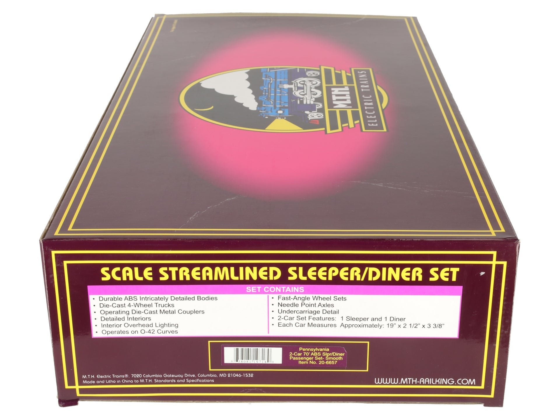MTH 20-6657 O PRR 70' Streamlined Slpr/Diner Passenger Car Set (Set of 2) LN/Box