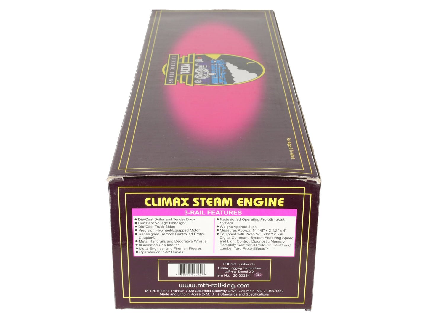 MTH 20-3039-1 O Gauge Hill Crest Lumber Co. Climax Logging Locomotive #10 w/PS2 EX/Box