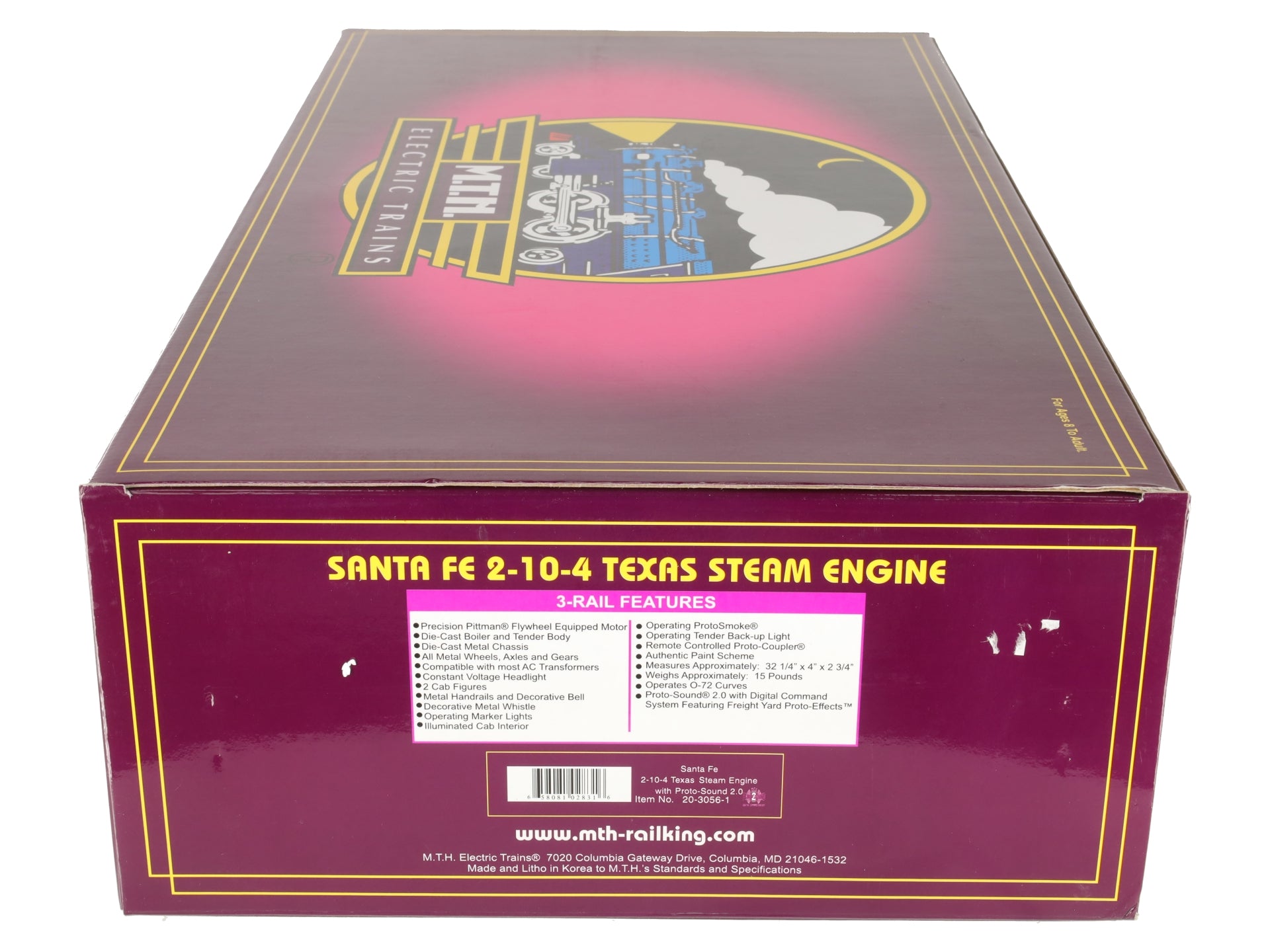 MTH 20-3056-1 O Santa Fe 2-10-4 Texas Steam Engine And Tender w/PS2 #5012 EX/Box