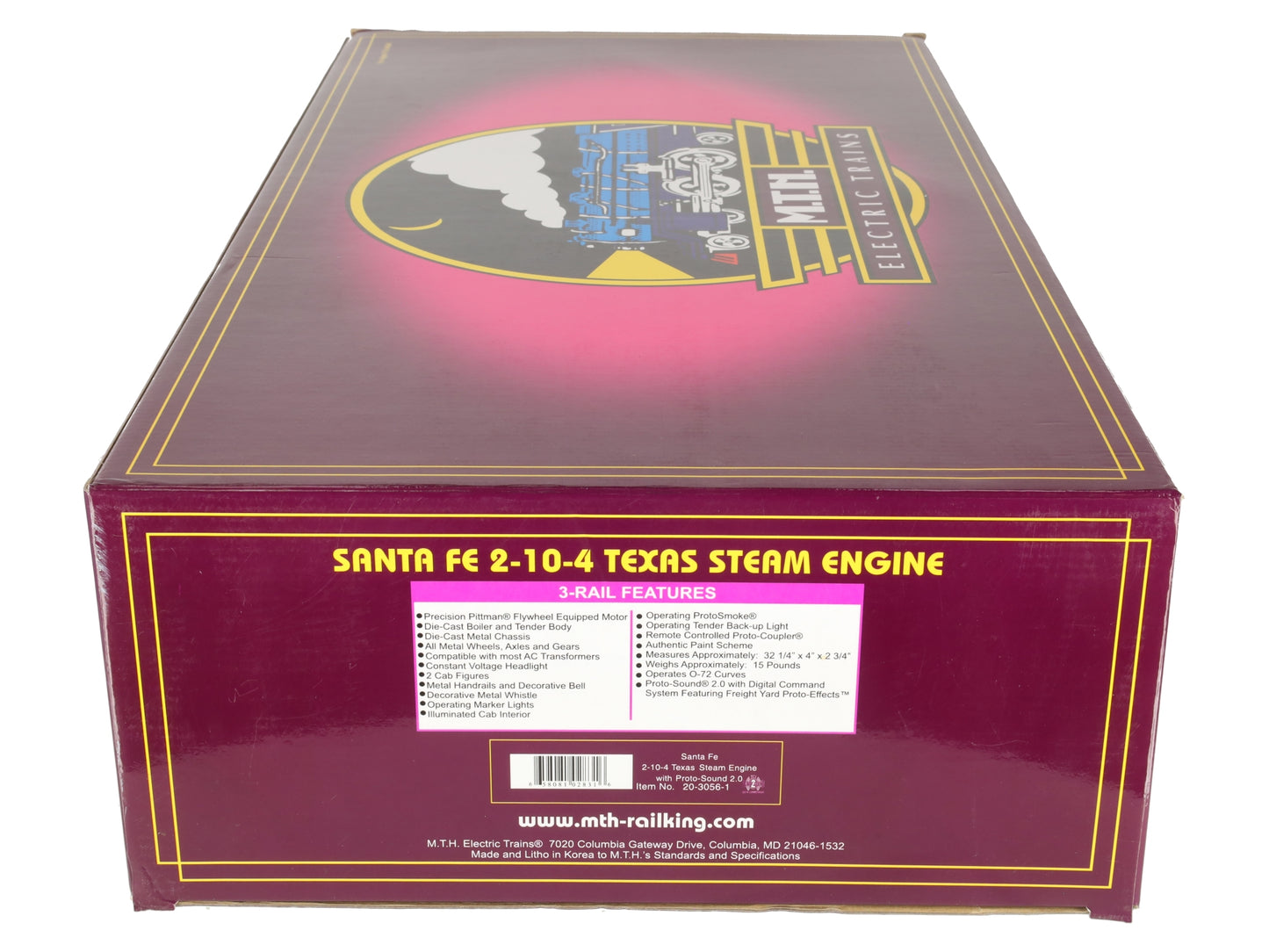 MTH 20-3056-1 O Santa Fe 2-10-4 Texas Steam Engine And Tender w/PS2 #5012 EX/Box