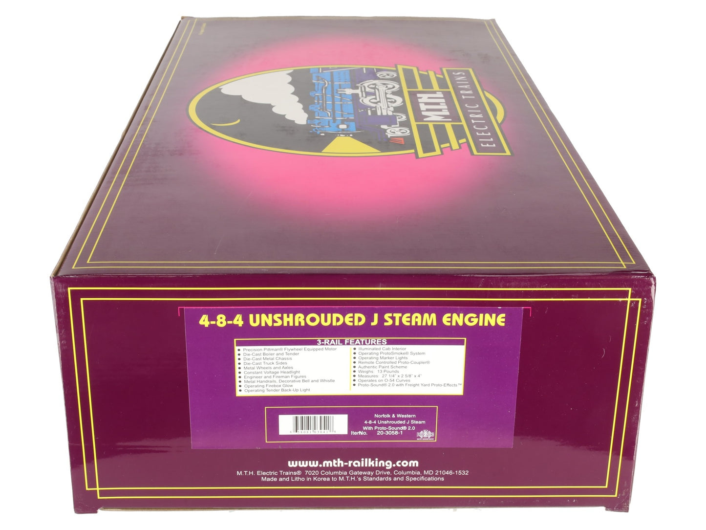 MTH 20-3058-1 N&W 4-8-4 Unshrouded J-Class Steam Loco & Tender #605 with PS2 EX/Box
