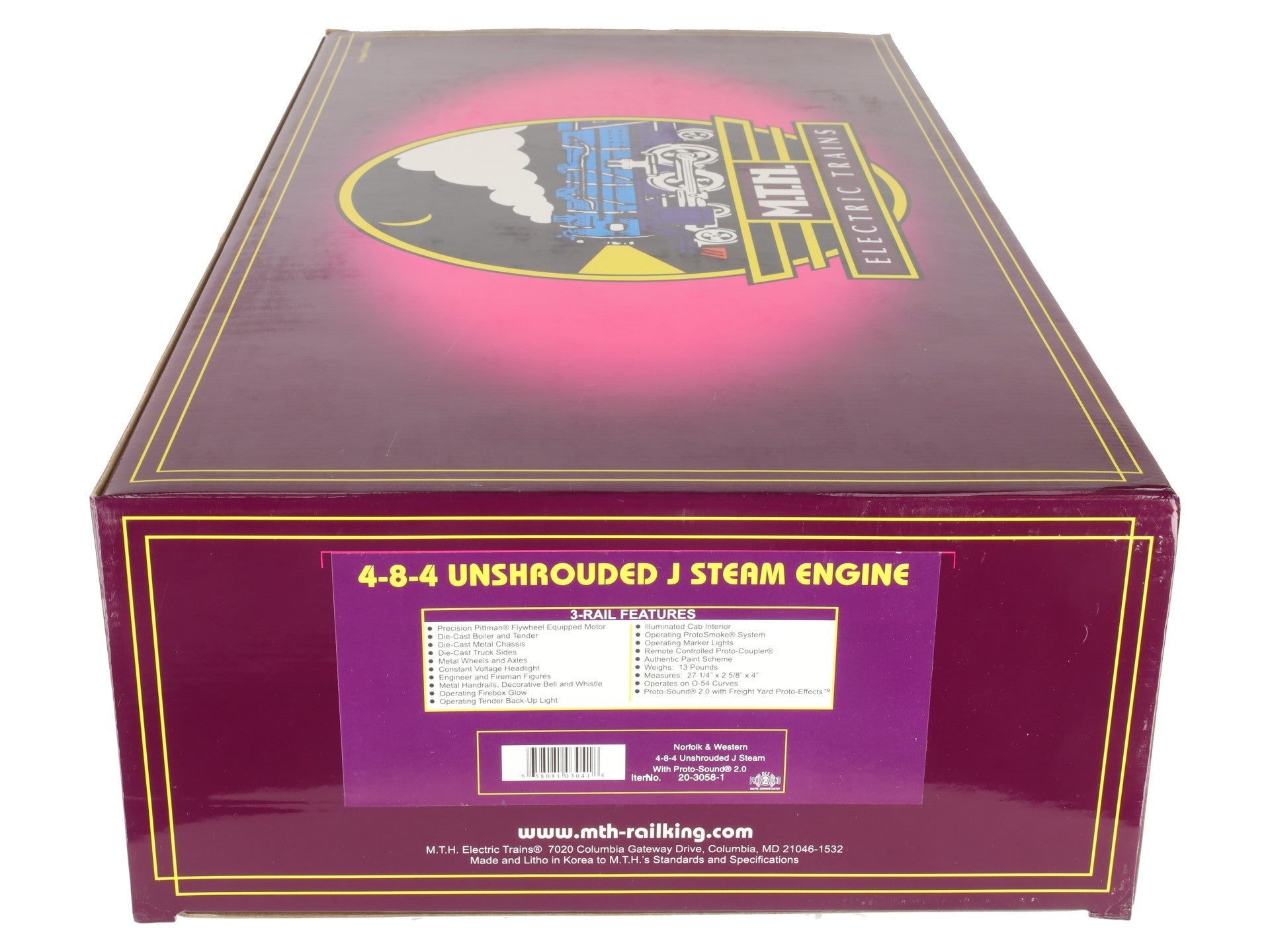 MTH 20-3058-1 N&W 4-8-4 Unshrouded J-Class Steam Loco & Tender #605 with PS2 EX/Box