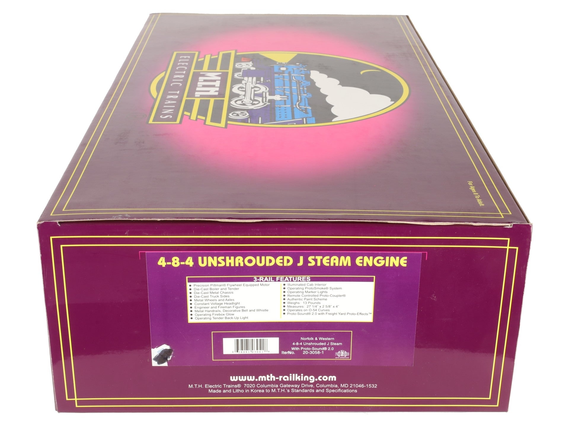 MTH 20-3058-1 N&W 4-8-4 Unshrouded J-Class Steam Loco & Tender #605 with PS2 EX/Box
