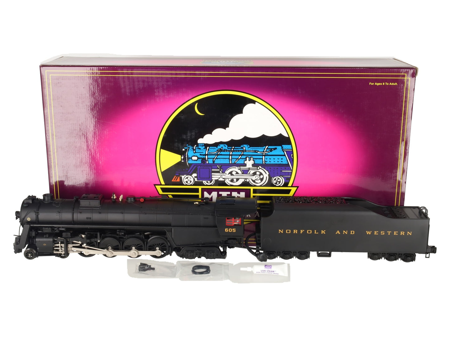 MTH 20-3058-1 N&W 4-8-4 Unshrouded J-Class Steam Loco & Tender #605 with PS2 EX/Box