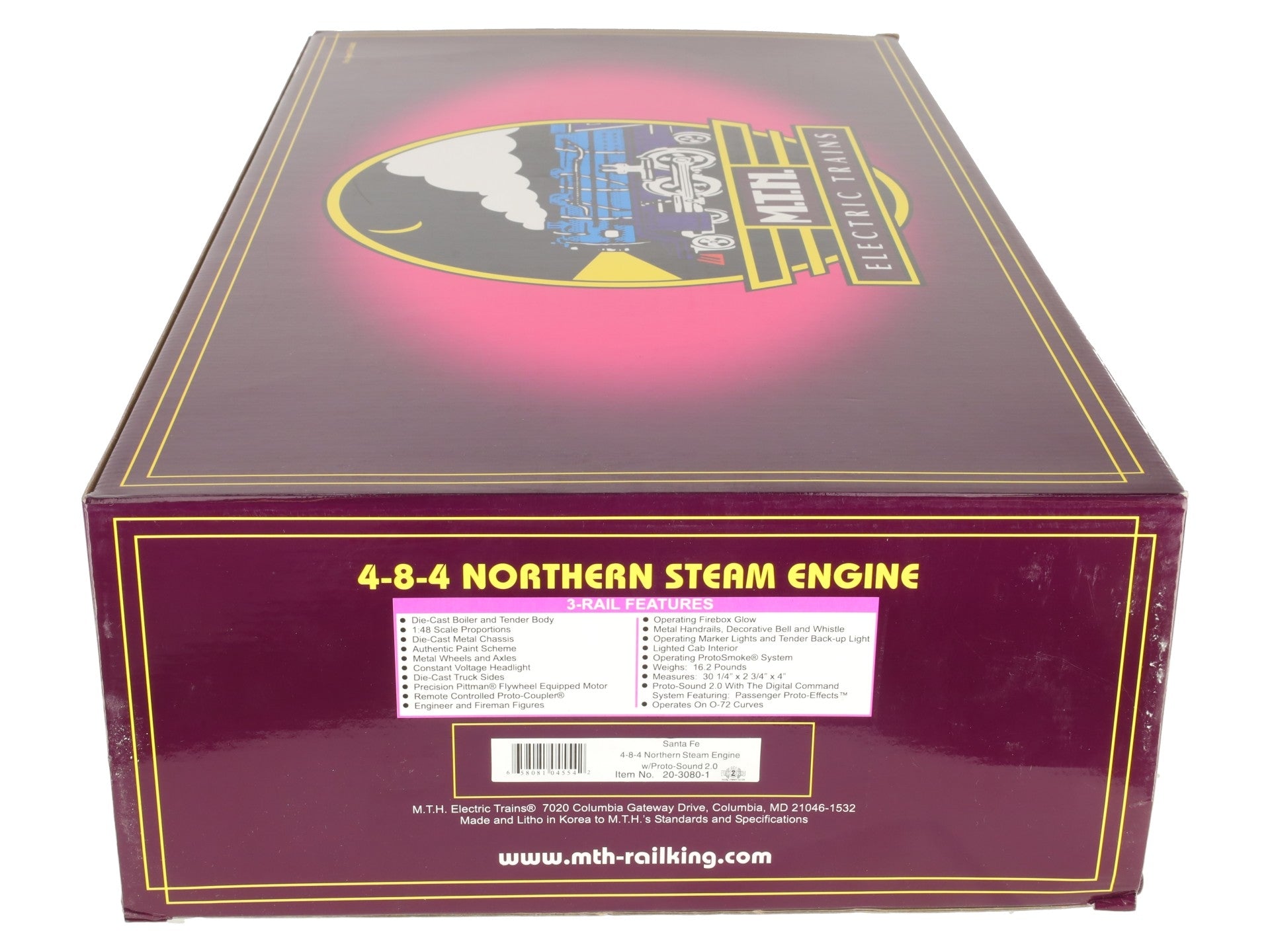 MTH 20-3080-1 O Gauge Santa Fe 4-8-4 Northern Steam Locomotive w/PS2 #2913 EX/Box