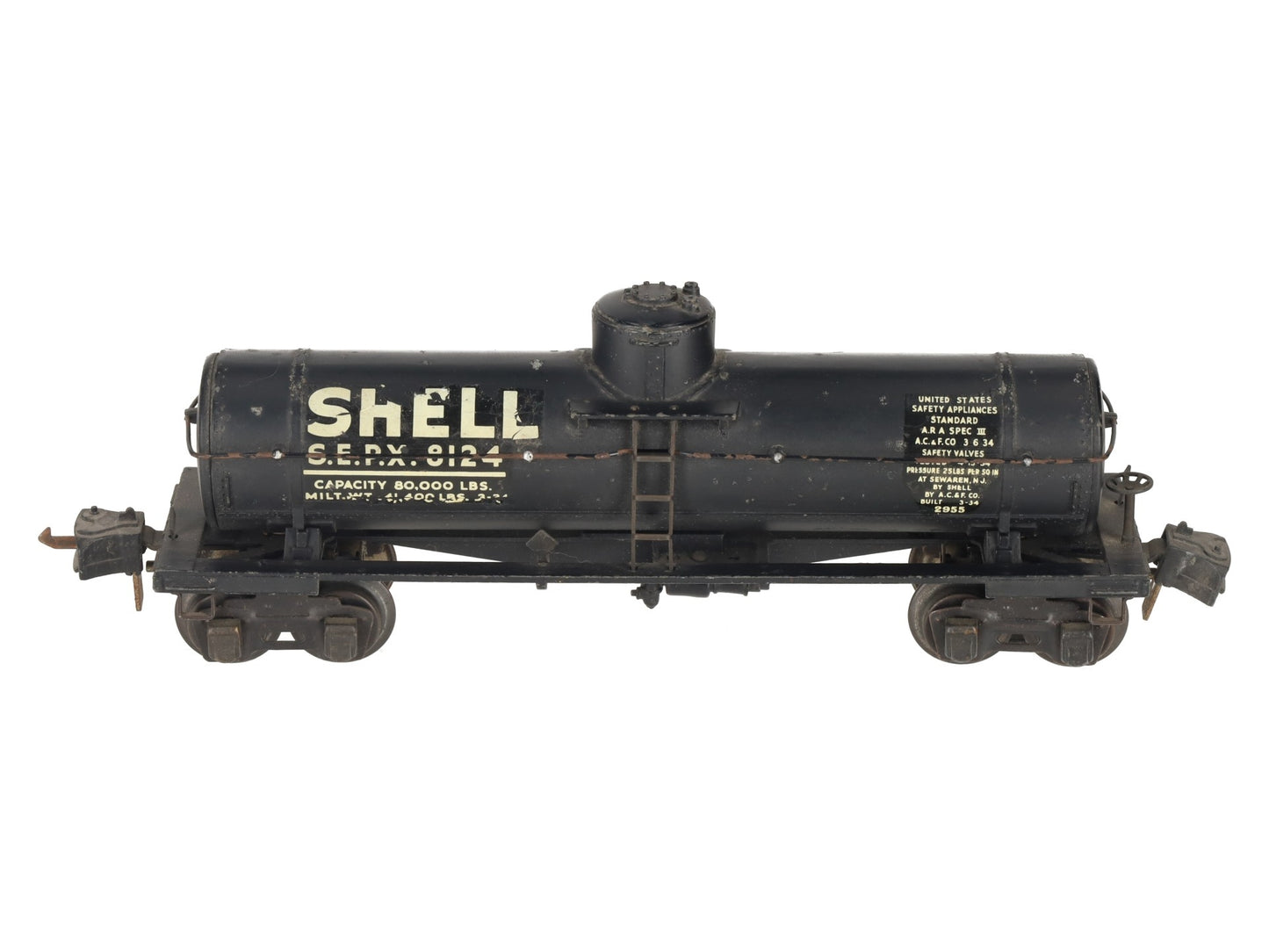 Lionel 2955 Vintage O Gauge Prewar Shell Die-Cast Single Dome Tank Car #8124 VG