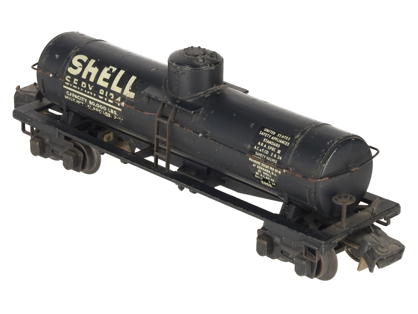 Lionel 2955 Vintage O Gauge Prewar Shell Die-Cast Single Dome Tank Car #8124 VG