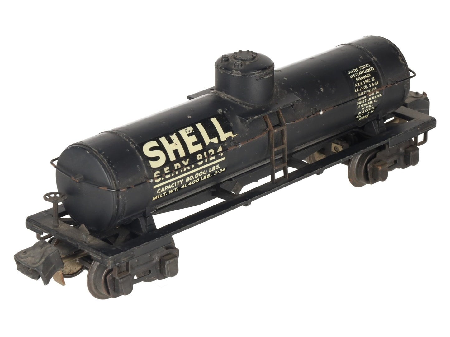 Lionel 2955 Vintage O Gauge Prewar Shell Die-Cast Single Dome Tank Car #8124 VG