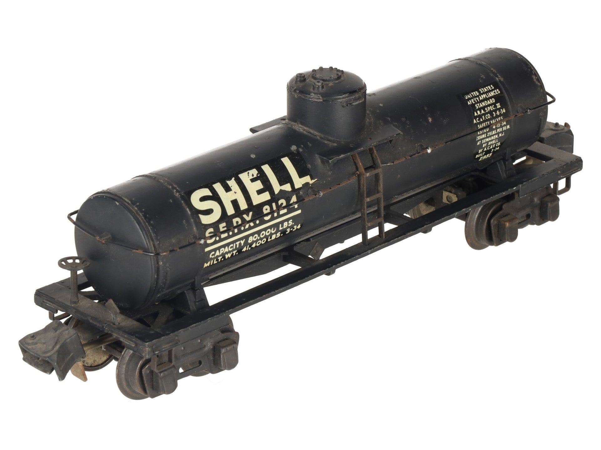 Lionel 2955 Vintage O Gauge Prewar Shell Die-Cast Single Dome Tank Car #8124 VG