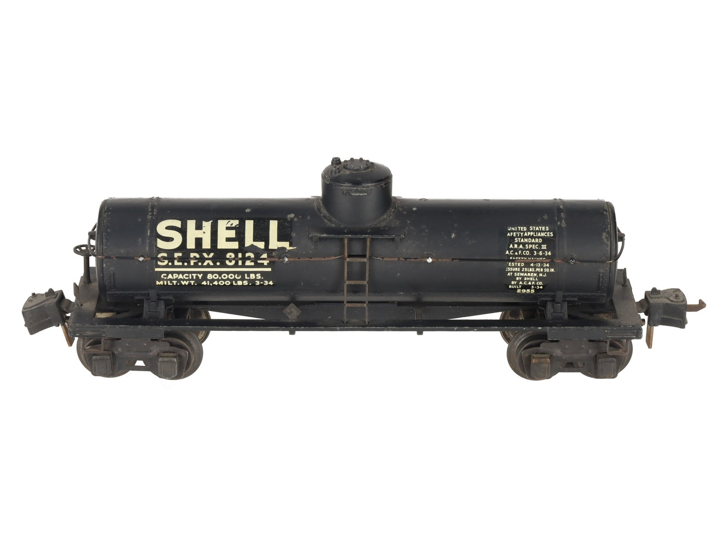 Lionel 2955 Vintage O Gauge Prewar Shell Die-Cast Single Dome Tank Car #8124 VG