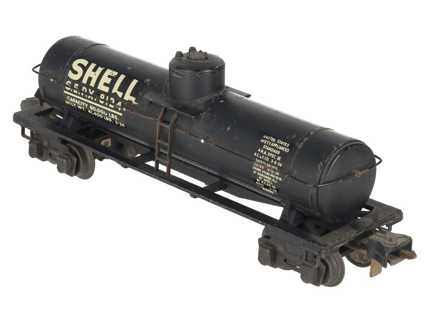 Lionel 2955 Vintage O Gauge Prewar Shell Die-Cast Single Dome Tank Car #8124 VG