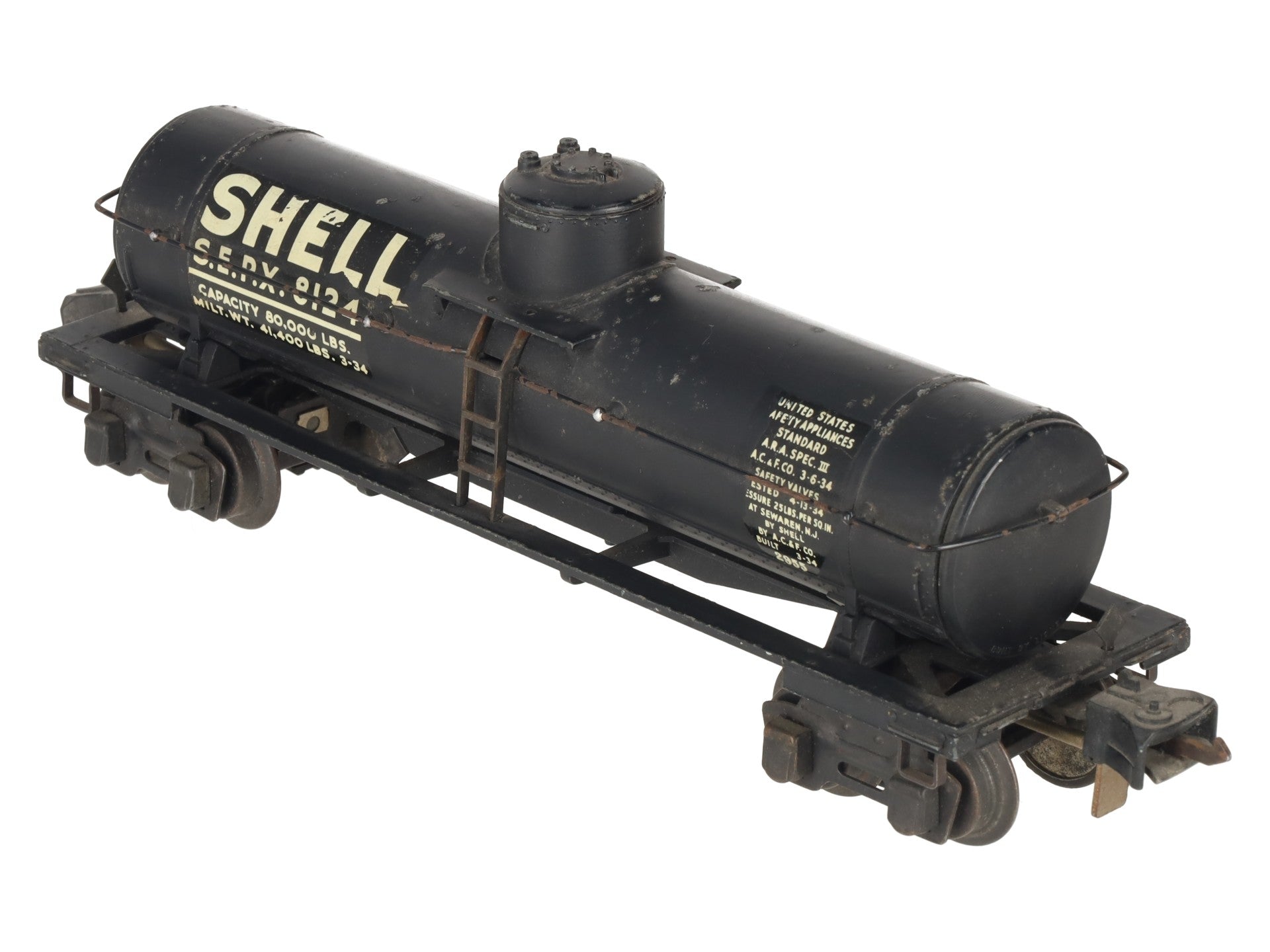 Lionel 2955 Vintage O Gauge Prewar Shell Die-Cast Single Dome Tank Car #8124 VG