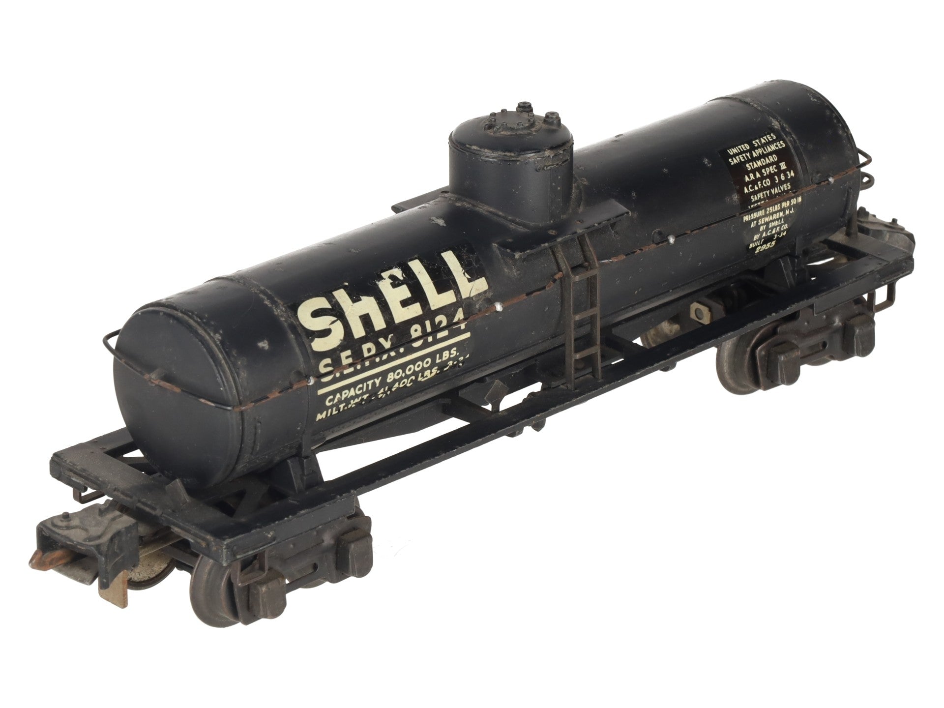 Lionel 2955 Vintage O Gauge Prewar Shell Die-Cast Single Dome Tank Car #8124 VG