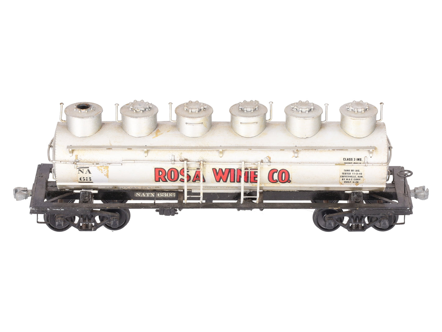 O Scale BRASS Custom Rosa Wine Co. Tank Car #63 (2 Rail)