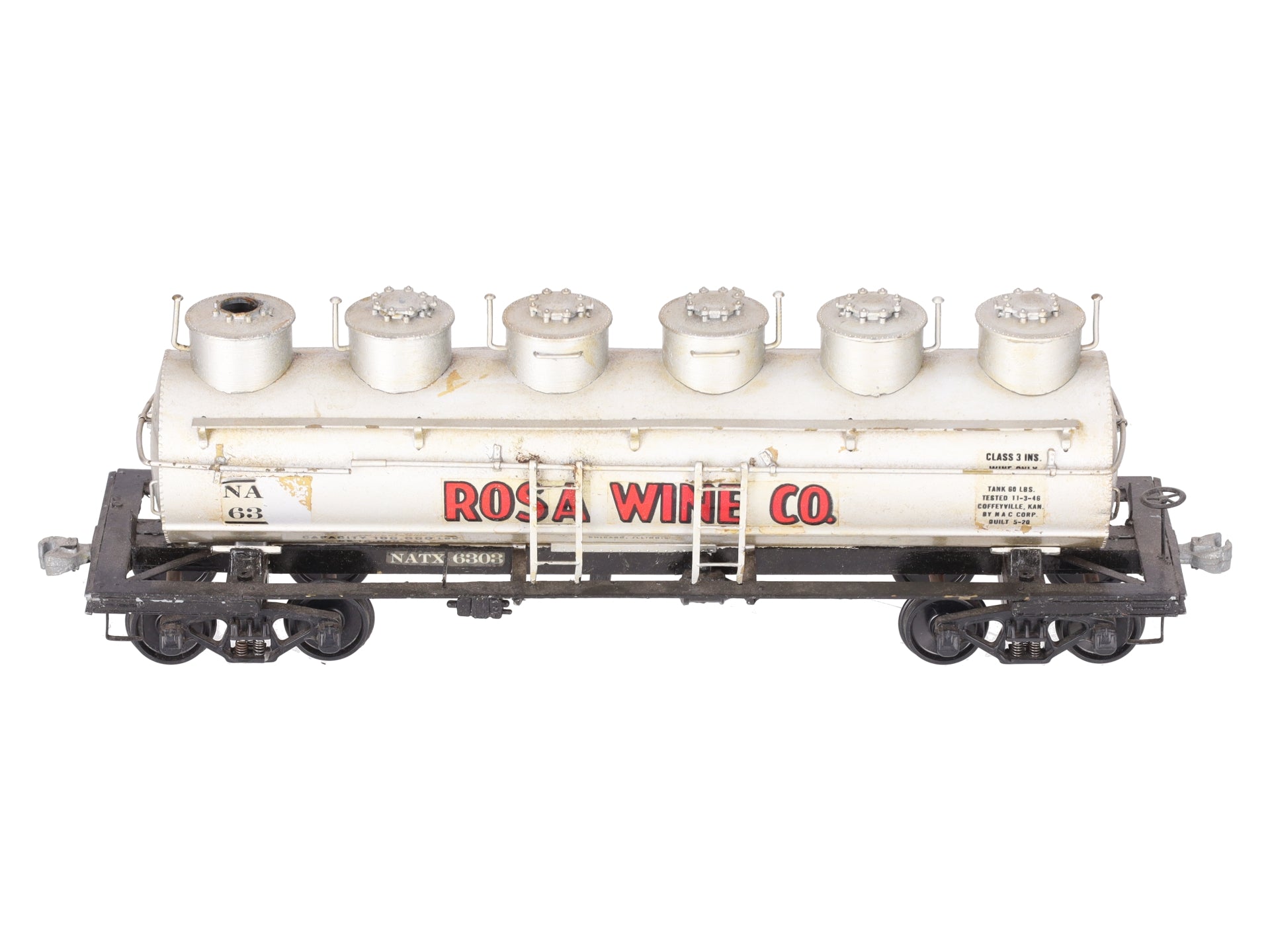 O Scale BRASS Custom Rosa Wine Co. Tank Car #63 (2 Rail)