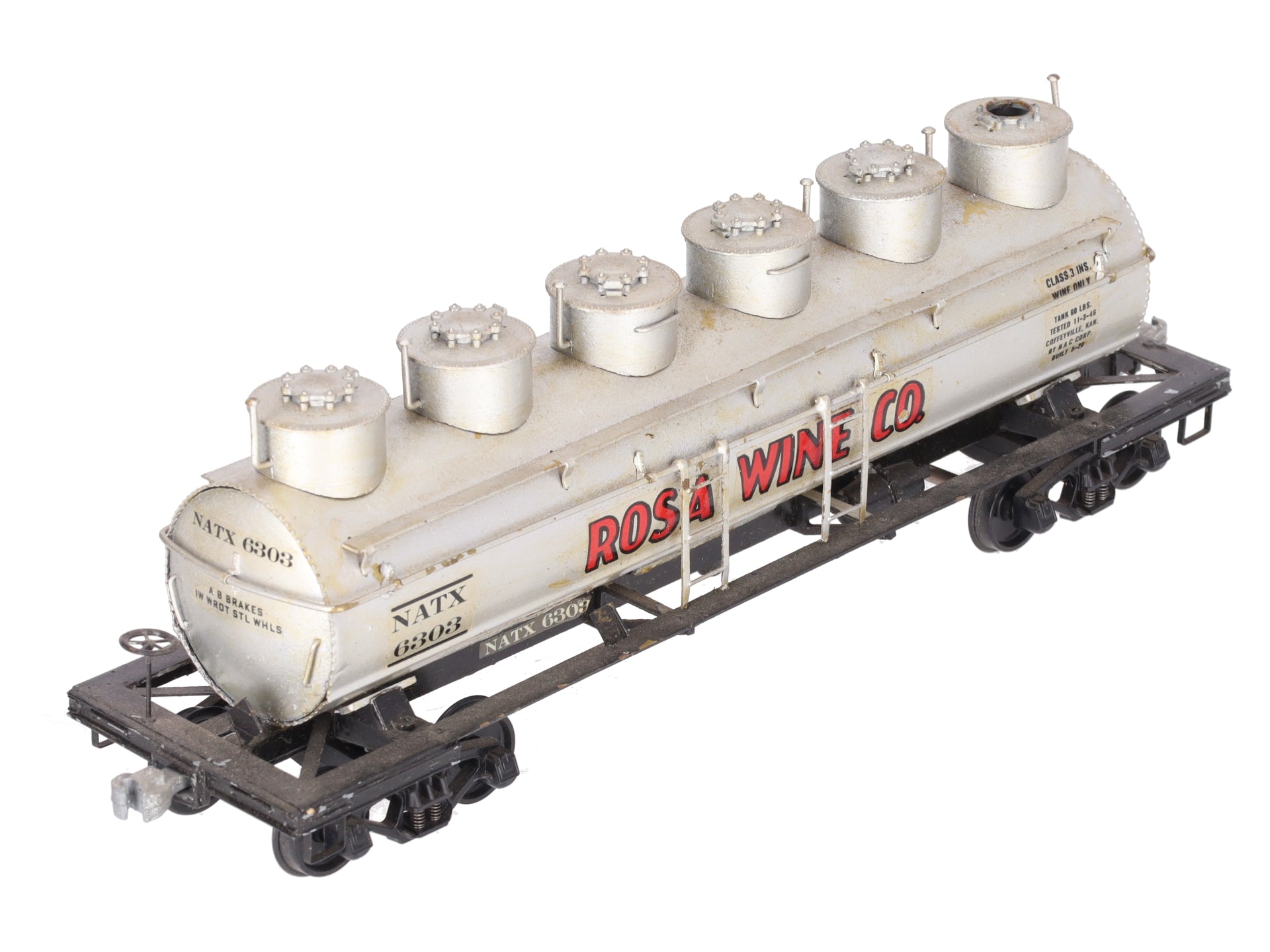 O Scale BRASS Custom Rosa Wine Co. Tank Car #63 (2 Rail)