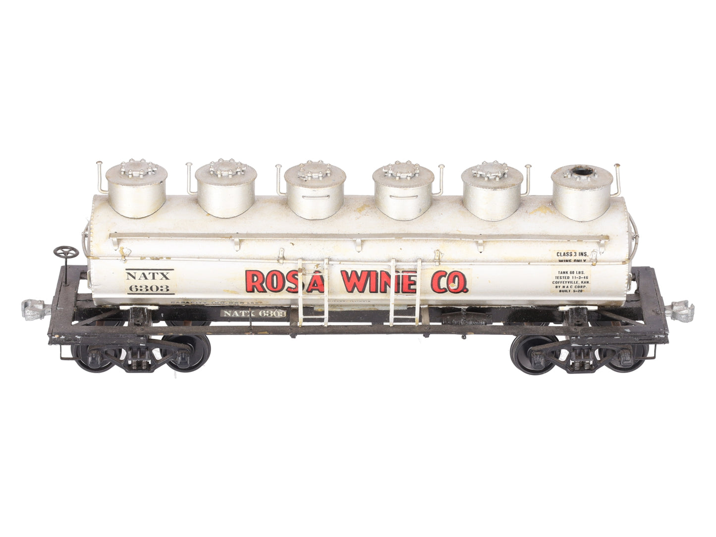 O Scale BRASS Custom Rosa Wine Co. Tank Car #63 (2 Rail)
