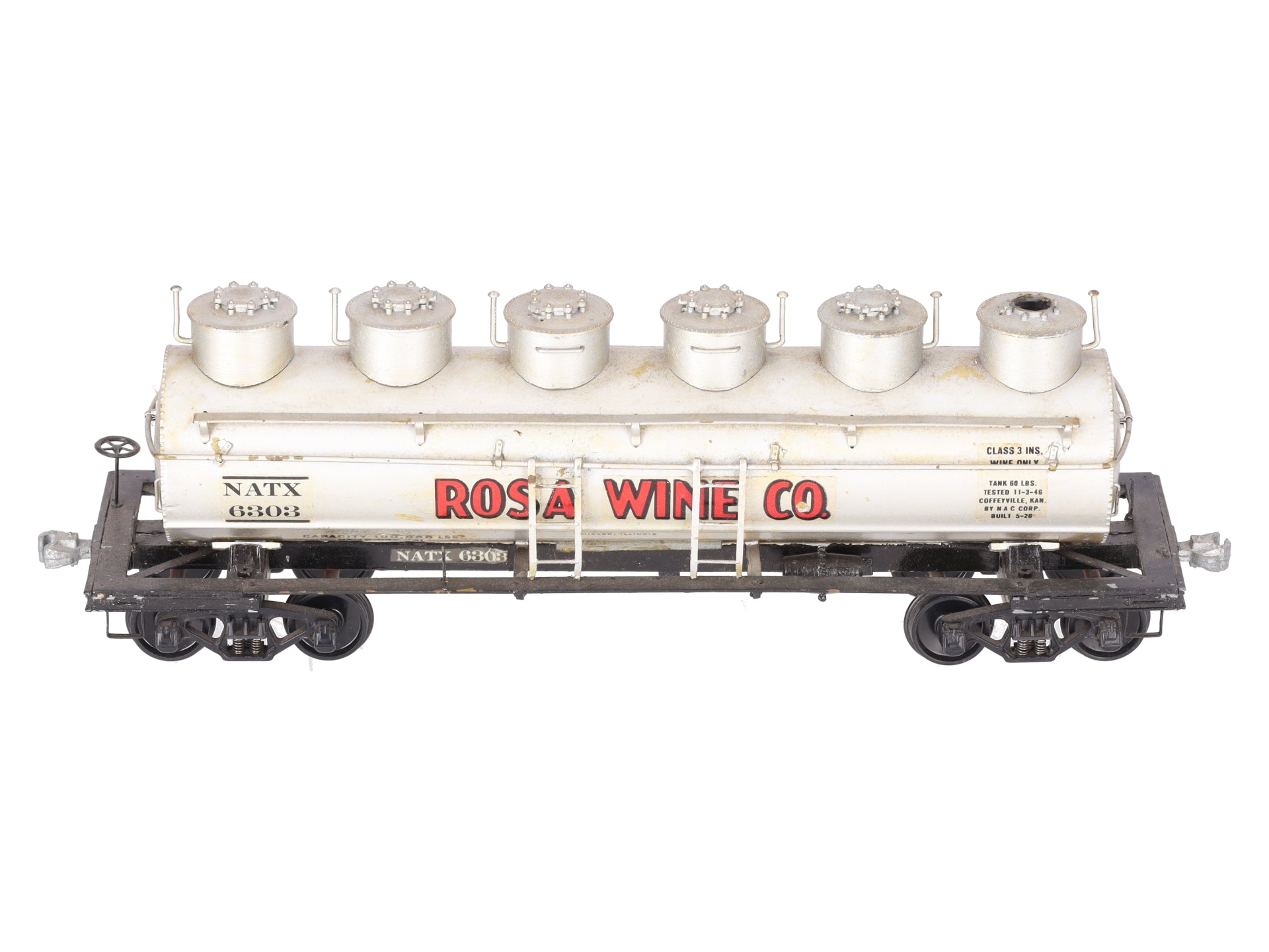 O Scale BRASS Custom Rosa Wine Co. Tank Car #63 (2 Rail)