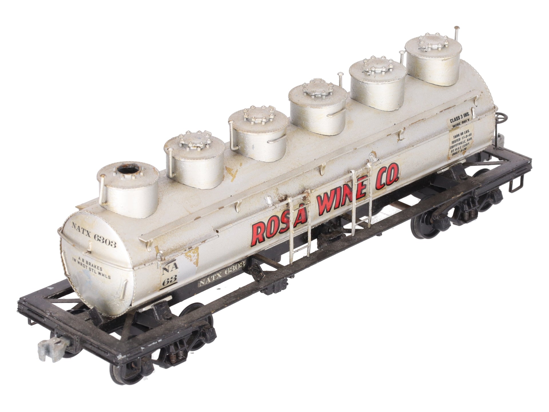 O Scale BRASS Custom Rosa Wine Co. Tank Car #63 (2 Rail)