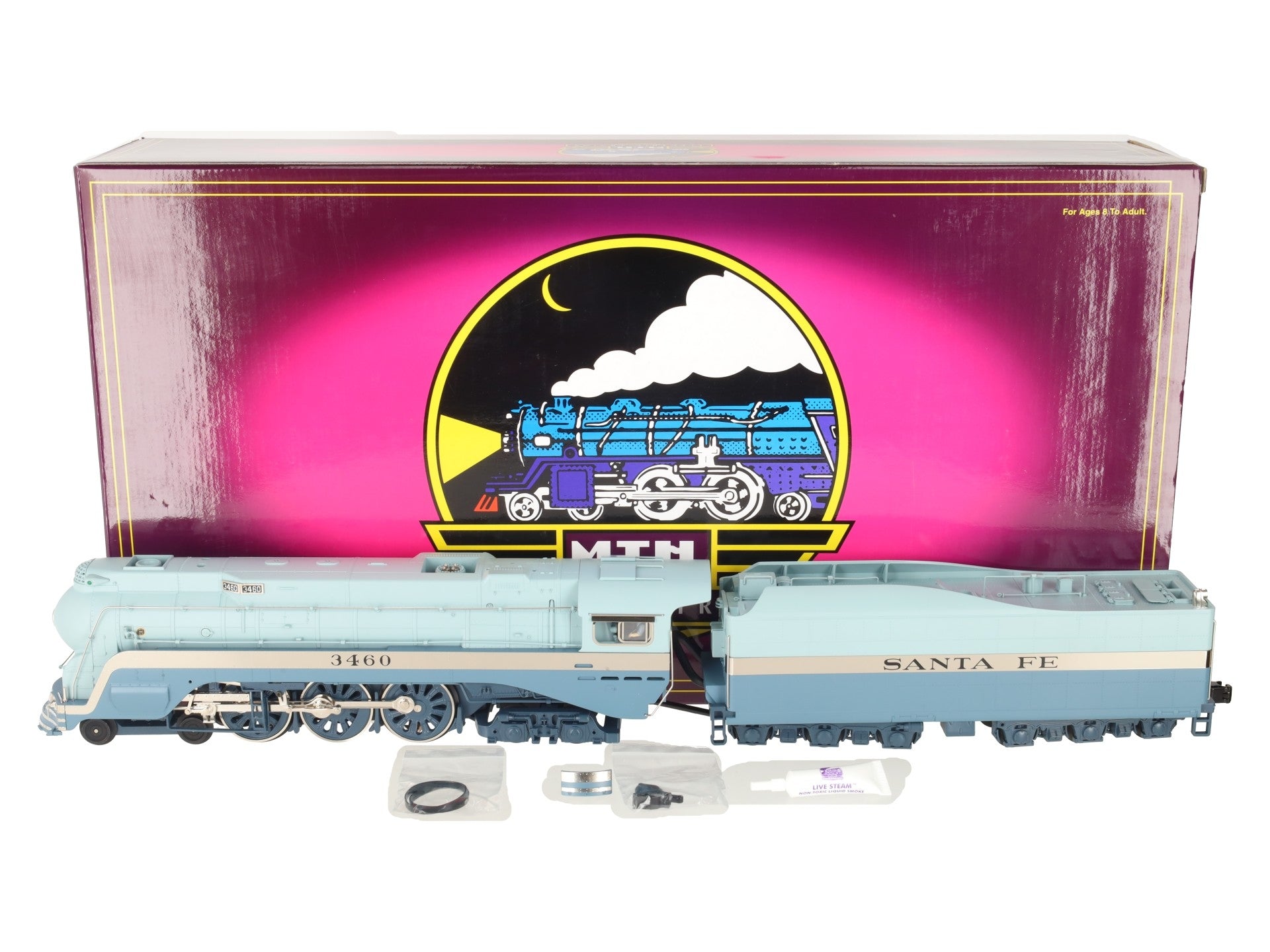 MTH 20-3079-1 O Santa Fe Blue Goose 4-6-4 Steam Locomotive & Tender w/PS2 #3460 EX/Box