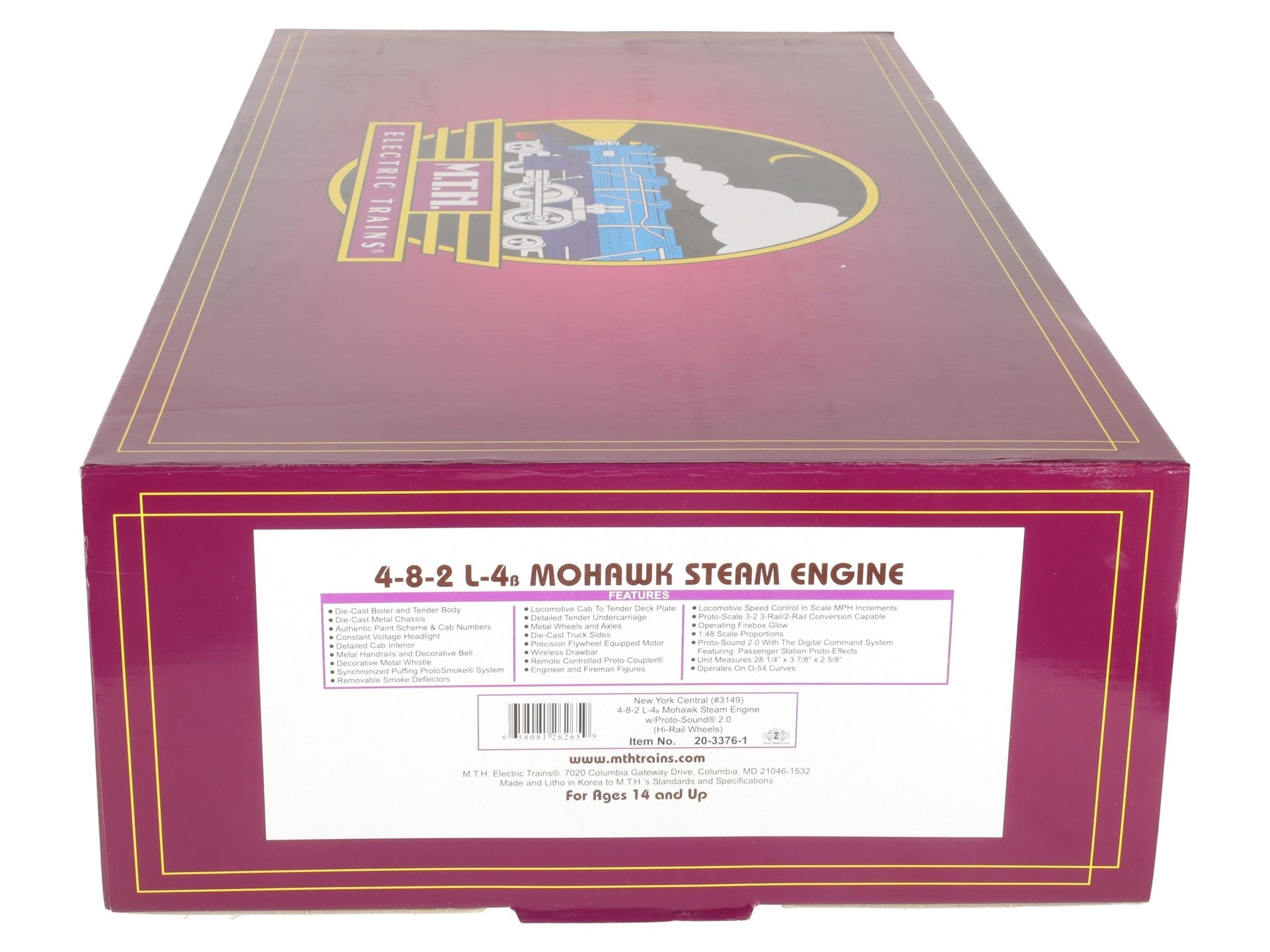 MTH 20-3376-1 NYC 4-8-2 L-4b Mohawk Steam Loco w/PS2 #3149 LN/Box