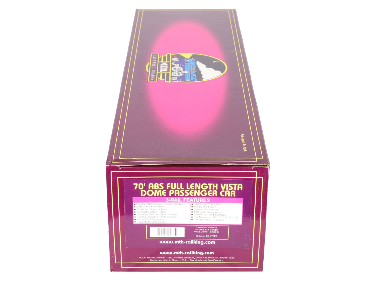 MTH 20-67029 O Canadian National 70' ABS Full Length Vista Dome Car-Smooth LN/Box