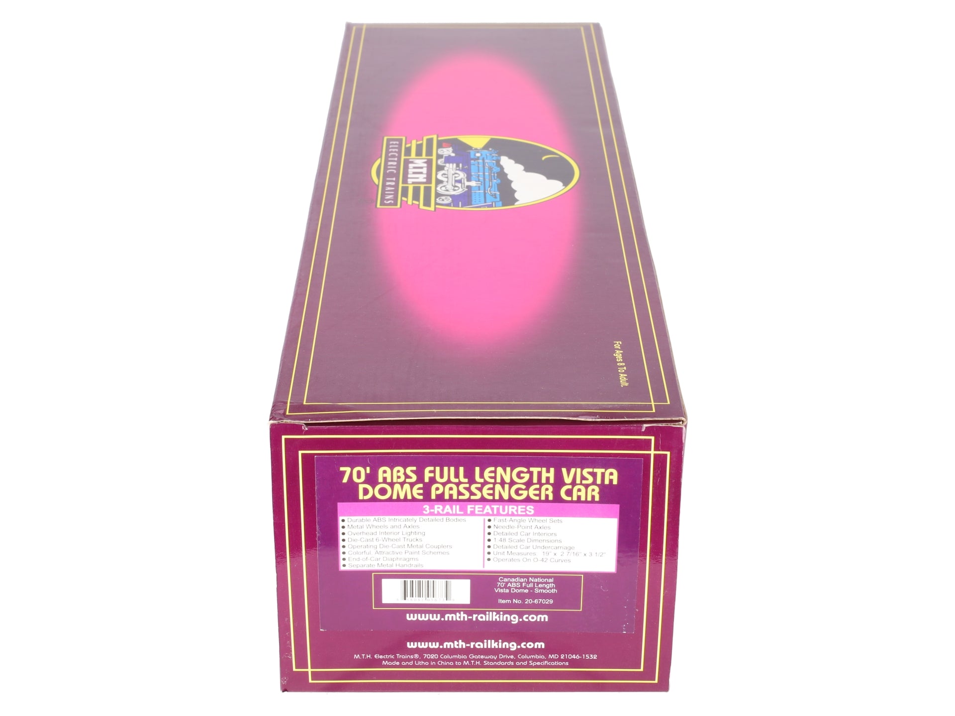 MTH 20-67029 O Canadian National 70' ABS Full Length Vista Dome Car-Smooth LN/Box