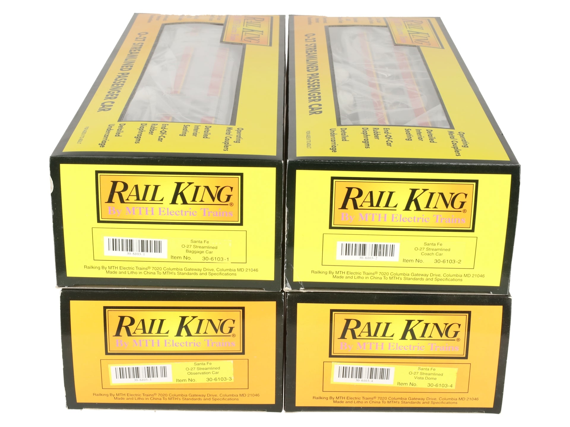 MTH 30-6103 O Santa Fe RailKing O-27 Streamlined Passenger Car Set (Set of 4) LN/Box