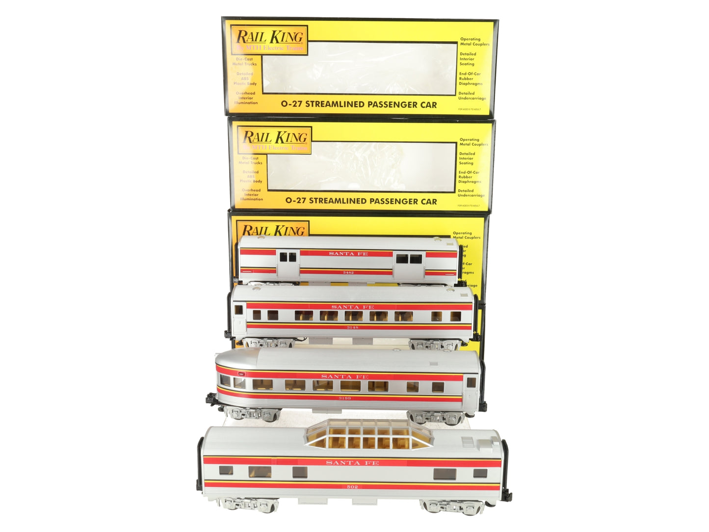 MTH 30-6103 O Santa Fe RailKing O-27 Streamlined Passenger Car Set (Set of 4) LN/Box